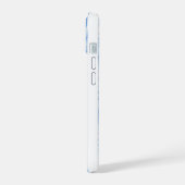 青い水彩ストライプと白い雪の結晶 iPhone 15ケース (左側面)