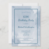 青い水彩テクスチャー メンズ 50歳 60歳 誕生日 招待状 (正面)