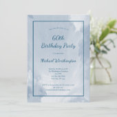青い水彩テクスチャー メンズ 50歳 60歳 誕生日 招待状 (スタンド正面)