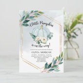 青い水彩パステルグリーンがかった小さなかぼちゃ 招待状 (スタンド正面)