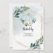 青い水彩パステルグリーンがかった小さなかぼちゃ 招待状 (裏面)