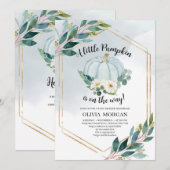 青い水彩パステルグリーンがかった小さなかぼちゃ 招待状 (正面/裏面)