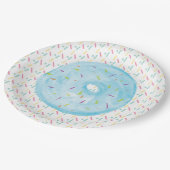 青い水彩フロステッドドーナツとスプリンクラ ペーパープレート (アングル)