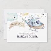 青い水彩ヘリコプターのパーティー Thank You カード (正面)