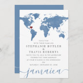 青い水彩世界の地図の目的地ウェディング 招待状 (正面/裏面)