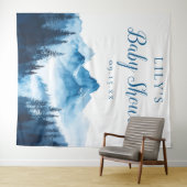 青い水彩山の背景ベビーシャワー タペストリー (インサイチュ(横))