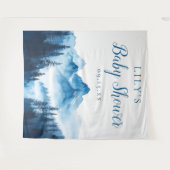 青い水彩山の背景ベビーシャワー タペストリー (正面(横))