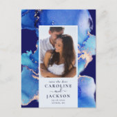 青い水彩日付はがきを保存 ポストカード (正面)