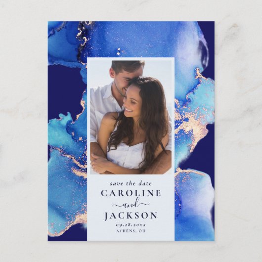 青い水彩日付はがきを保存 ポストカード (正面)