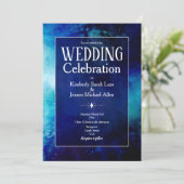 青い水彩星雲の結婚式招待状 招待状 (スタンド正面)