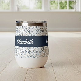 青い水彩植物パターン名