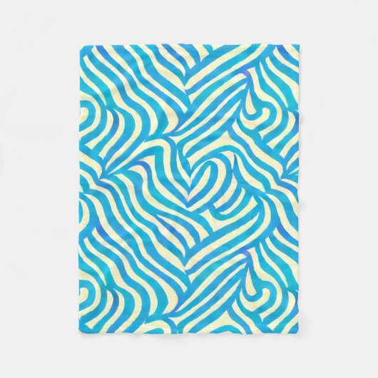 青い水彩模様ブランケット フリースブランケット (正面)