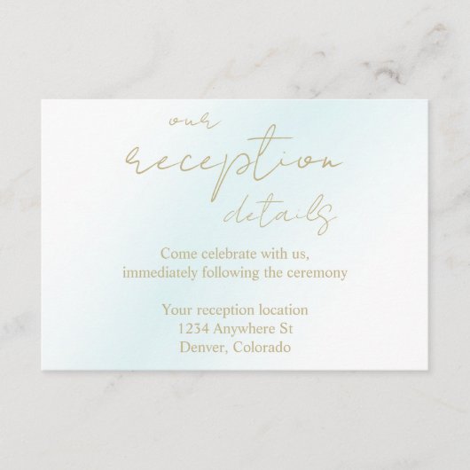 青い水彩波の結婚式の披露宴 エンクロージャーカード (正面)