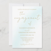 青い水彩波動エンゲージメントパーティー 招待状 (正面)