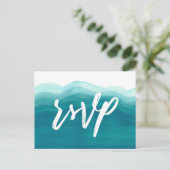 青い水彩波紋 | 返信のお願い インビテーションポストカード (スタンド正面)