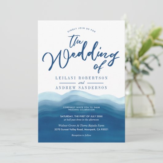 青い水彩波 |結婚式招待状 招待状 (スタンド正面)