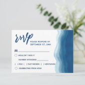 青い水彩波 RSVPの食事の選択 招待状 (スタンド正面)