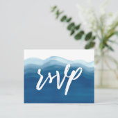 青い水彩波 | RSVP インビテーションポストカード (スタンド正面)