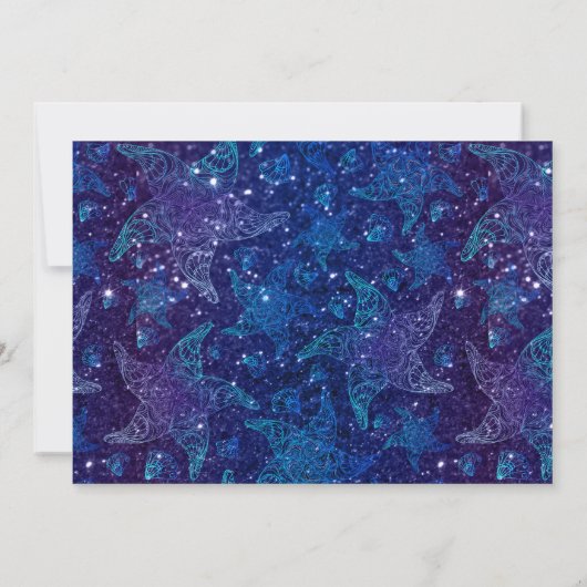 青い水彩海底人魚のゴールデン文字 招待状 (裏面)