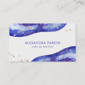 青い水彩画およびのどのばら色の金ゴールドGeode 名刺 (正面)
