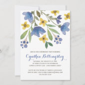 青い水彩画によっては|の退職パーティーが開花します 招待状 (正面)