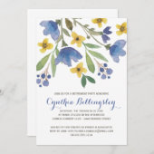青い水彩画によっては|の退職パーティーが開花します 招待状 (正面/裏面)