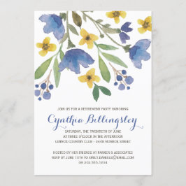 青い水彩画によっては|の退職パーティーが開花します 招待状