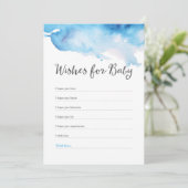 青い水彩画のしぶきのベビーシャワーはベビーを望みます 招待状 (スタンド正面)