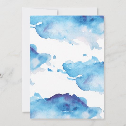 青い水彩画のしぶきのベビーシャワーはベビーを望みます 招待状 (裏面)