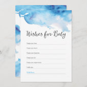 青い水彩画のしぶきのベビーシャワーはベビーを望みます 招待状 (正面/裏面)