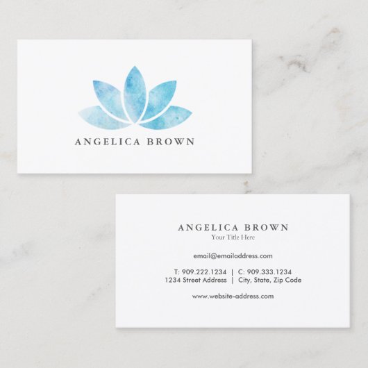 青い水彩画のはすの花の名刺 名刺 (正面/裏面)