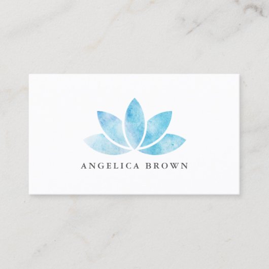 青い水彩画のはすの花の名刺 名刺 (正面)