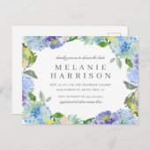 青い水彩画のアジサイのリースのブライダルシャワー インビテーションポストカード (正面/裏面)