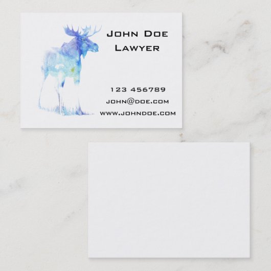 青い水彩画のアメリカヘラジカのイラストレーション 名刺 (正面/裏面)
