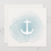 青い水彩画のアンカー マリーン 招待状 (正面/裏面)