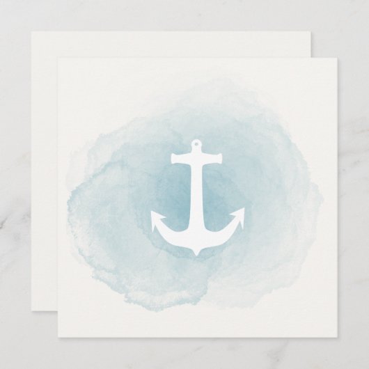 青い水彩画のアンカー マリーン 招待状 (正面/裏面)