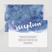 青い水彩画のウェディングレセプション 招待状 (正面/裏面)