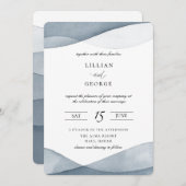 青い水彩画のウェディング招待状 招待状 (正面/裏面)