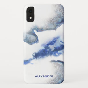青い水彩画のグラデーションな大理石のモノグラム iPhone XRケース