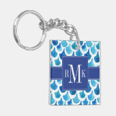 青い水彩画のスケールパターン キーホルダー (正面左)
