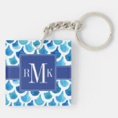 青い水彩画のスケールパターン キーホルダー (裏面)