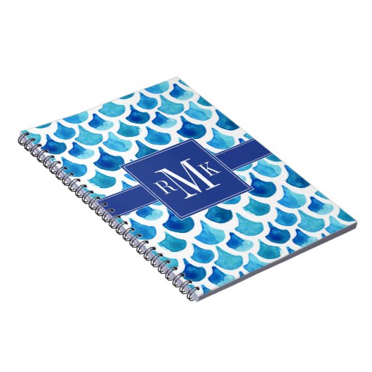 青い水彩画のスケールパターン ノートブック (右側)