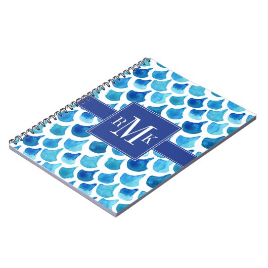 青い水彩画のスケールパターン ノートブック (左側)