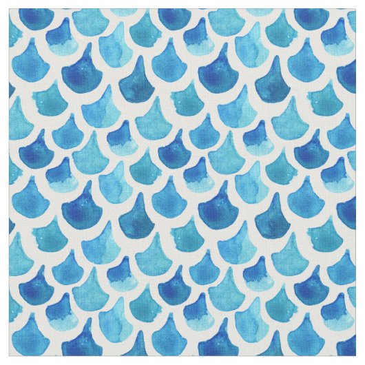 青い水彩画のスケールパターン ファブリック (クローズアップ)