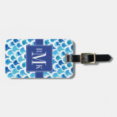 青い水彩画のスケールパターン ラゲッジタグ (正面横)