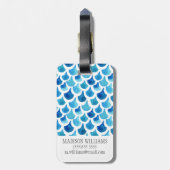 青い水彩画のスケールパターン ラゲッジタグ (裏面縦)