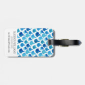 青い水彩画のスケールパターン ラゲッジタグ (裏面横)