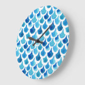 青い水彩画のスケールパターン ラージ壁時計 (傾斜)