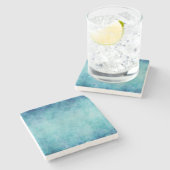 青い水彩画のターコイズの紙の背景 ストーンコースター (横)