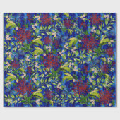 青い水彩画のデイジーおよび蝶 ラッピングペーパー (フラット)